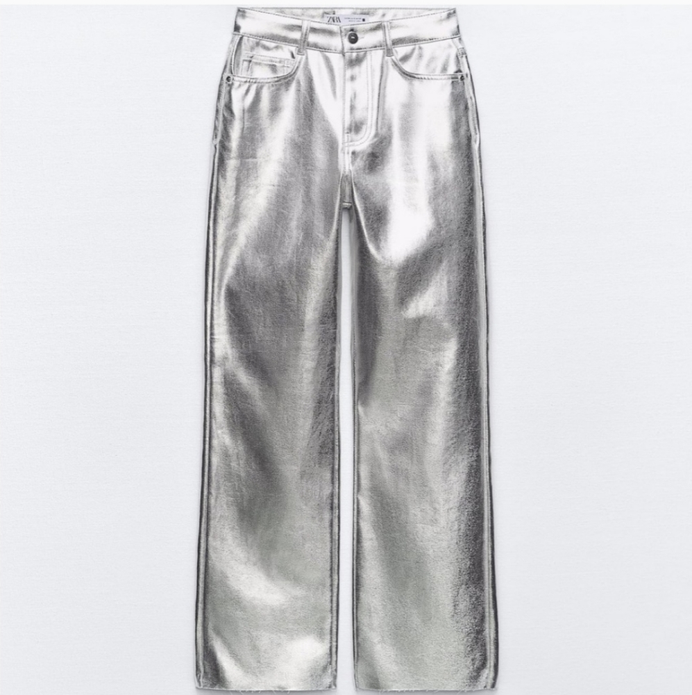 Zara Metallic High Rise Straight Cut Jeans - Picture 14 of 15